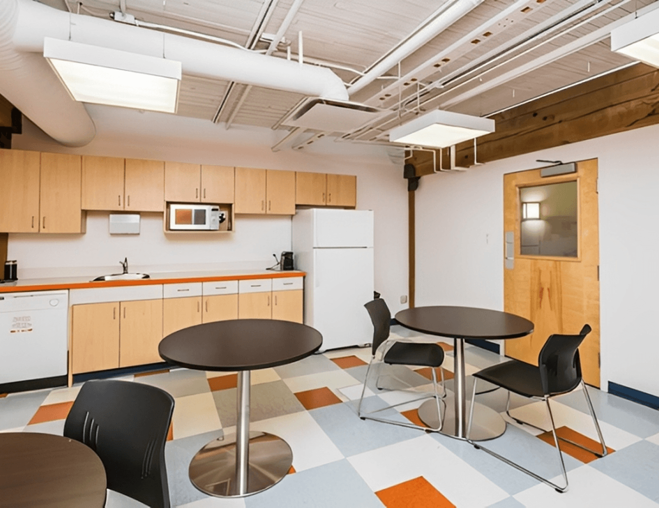 Modern break room with kitchenette